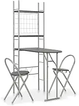 3 Piece Folding Dining Set with Storage Rack, Durable MDF & Steel, Black, Space-Saving Design for Homes, Gardens, Bars, Pubs, Restaurants, Includes Folding Chairs