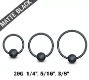 2pcs. Matte Black IP Captive Bead Ring Nipple Ears Labret Septum 20G 1/4" - 3/8"