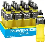 Powerade ION4 Lemon Lime Sports Drink Multipack Sipper Cap Bottles 12 x 600mL