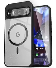 [ENCASED] Magnetic Clear Case for Google Pixel 9 Pro XL 6.8" (Compatible with MagSafe) Dual-Hybrid Protection with TPU Bumper (Black)