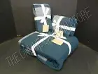 Pottery Barn West Elm Cozy Border Stripe Bed Blanket King Euro Shams Regal Blue