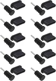 10 Set Anti-Dust Plug Stopper Type-C and Earphone Jack 3.5mm Rubber USB C Dust Plugs Black for All Type-C Devices