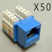 50 Pack Lot - CAT5e Keystone RJ45 110 Punch Down Keystone Snap-In Jack - Blue