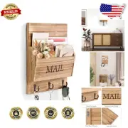 Stylish Rustic Mail and Key Organizer with 2 Slots and 3 Hooks for Easy Access
