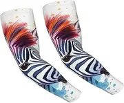 [FHEDVBN] Cute Colorful Zebra Arm Sleeves Compression Arm Covers for Men Women Outdoor Sun Sleeves Cooling Sports Sleeve, Black