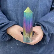 0.96LB Natural Color plating quartz obelisk crystal Wand point healing CARE