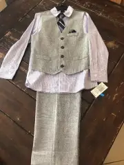 NWT Dockers Boys 7 Pant Vest Tie Shirt Gray Lot