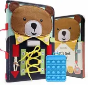 Toddler Busy Board Montessori Toys, Sensory Board with Buckles Educational Activities for Learning Fine Motor Skills, Travel Toys for Airplane Car