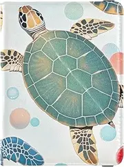[Amooorous] Blue Red Turtle Leather decorative travel wallet womens passport holder Wallet Combo Travel Passport Wallet With Vaccination Card Slot Waterproof, Blue red turtle, 1 size