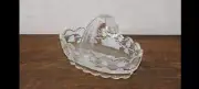 Vintage MA Lesh 1980 Glass Frosted Basket with Grapes Leaves - Signed
