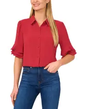 CeCe 3/4-Sleeve Button Front Collared Top