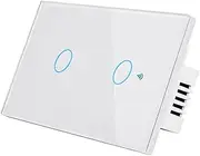 Smart Light Switch, 2.4GHz WiFi Smart Switch, Tempered Glass Touch Panel Touch Wall Mount Switches, Compatible with Alexa and Google Home, Neutral Wire Needed, No Hub Required (2Gang-White)