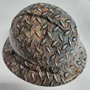 full brim hard hat custom hydro dipped IN REALISTIC DIAMOND PLATE STEEL RUSTY