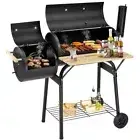 BBQ Charcoal Grill, 45.28-Inch Length Portable Barbecue Grill, Offset Smoker Bar