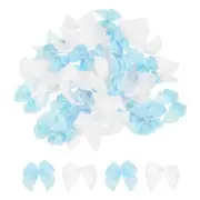 100Pcs Mini Ribbon Bows 1" Mini Fabric Satin Ribbon Flower Bows White & Blue