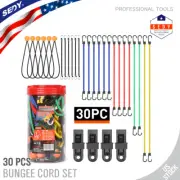 Bungee Cords with Hooks 30pc Ball Bungees Set Canopy Ties Tarp Clips Cargo net