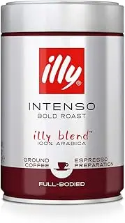 illy Intenso Espresso Dark Roast Ground Coffee, 250 g - Bold and Rich Italian Espresso Blend - 100% Arabica Beans - Perfectly Ground for Espresso Machines - Intense Flavor Profile