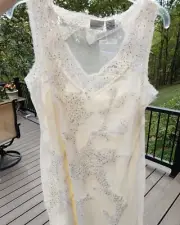 NOS Newport News Vintage Sequin Lace BOHO Dress Women sz 14 Cream Mesh Wedding