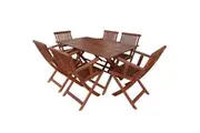 Island Rectangular Outdoor Folding Table and Armchairs Setting 7pc