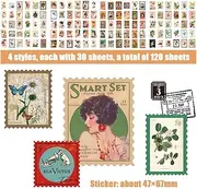 60pcs Vintage Postage Stamp Stickers, Aesthetic Botanical Deco Paper Sticker for Scrapbooking, Journaling Supplies, Planners, Kid DIY Art Crafts, Bullet Journal Ephemera (Polychrome)