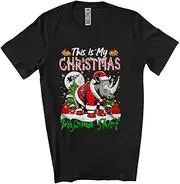 [Generic] This is My Christmas Pajama Shirt; Wonderful X-mas Tree Santa Rhino Animal Lover; Family Group Unisex T-Shirt