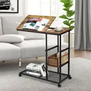 Sofa Side Table with Wheels Height Adjustable C End Table with Laptop Stand