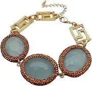 LAnGSHAW 16x29mm Faceted Gray Jade Oval Shape Rhinestone Pave Chain Beads Bracelet