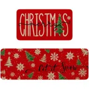 Red Merry Christmas Kitchen Mat Decor, Xmas Tree Snowflake Christmas Tree Red
