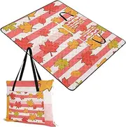 Yoogain Picnic Table Soft Outdoor Party Beach Blankets Waterproof Sandproof for Adults Summer Gift Red White Striped Maple Leaves 60x80in