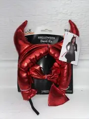 Halloween Devil Costume Dress Up Red Satin Headband Horns - Bow Tie - Tail
