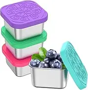 4Pack Stainless Steel Snack Containers for Kids, 2oz Metal Food Store Containers and Lid, Easy Open Leak Proof Toddler Lunch Box, Stackable Snack Cup Dressing Container for Daycare School (Style 2)