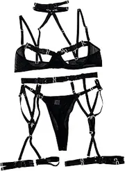 [Zylphorix] Women Garter Belt Lingerie Strappy Push Up Bra Garter Sets Mesh Bra and Panty Underwire