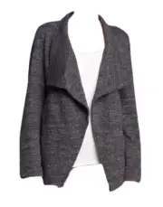 PS Eileen Fisher Charcoal Terrazzo Stretch Ripple Stand Colla Drape Front Jacket
