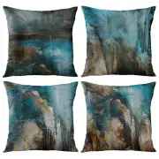 Emvency Set of 4 Throw Pillow Covers Modern Abstract Messy Teal Black and Bro...