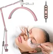 Led Half Moon Nail Desk Lamp,16inch Half Moon Lash Lamp for Lash Extensions,20W Eyelash Light Half Moon with 3 Color Dimmable,Beauty Desk Lamp with Phone Holder for Skincare Beauty Salon (Pink)