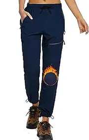 [StaySlim] Women Walking Trousers Fleece Lined Cargo Pants Winter Thermal Skiing Snow Hiking Trousers for Women with Zip Pockets Outdoor Camping Water Resistant