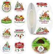 Wzenclave Gift Stickers 500pcs Roll Up Cowhide Adhesive Labels for Christmas Holiday Decoration - Santa Claus Ornament for Gift Wraps and Crafts - Kids and Adults