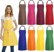 DUSKCOVE 8 Pack Bib Aprons Bulk - Unisex Black Commercial Apron with 2 Pockets for Kitchen Crafting BBQ Drawing Cooking