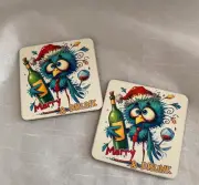 Merry and Drunk square wood coasters Set of 2