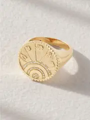 [Sydney Evan] Sydney Evan - Small Luck Coin 14-karat Gold Diamond Signet Ring - 6 1/2 6 1/2 Gold