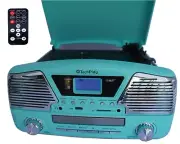 TechPlay ODC35 Retro Record Player Turntable Bluetooth CD AM/FM Radio Turquoise