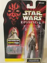 Star Wars 1998 Episode 1 JarJar Binks w/Gungan Battle Staff + Comtech Chip