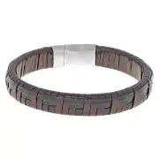 Lavari - Men's Black and Brown Leather Bracelet with Stainless Magnetic Clasp