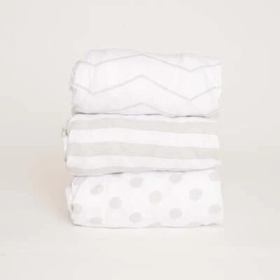 3 Pack Gray Bassinet Fitted Sheet Set - 100% Cotton Baby Bedding Boy/Girl