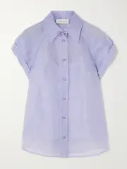 [Zimmermann] Zimmermann - Crush Pussy-bow Crystal-embellished Linen And Silk-blend Organza Shirt - Purple - 1 1 Purple