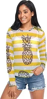 [RPLIFE] Pineapples Stripe Long Sleeve Fishnet Top, Sheer See Through Top S-XXL