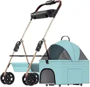 Pet Stroller Dog Stroller Cat Stroller Foldable Pet Stroller 3-in-1 Dog Stroller with Detachable Carrier Storage Basket 4 Wheels for Small Medium Dogs & Cats Dog Pram Dog Cat(Color:Blue)