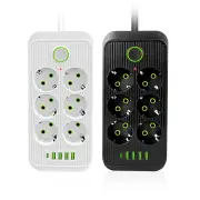 F06 2500W EU Plug AC Outlet Power Strip Multitap Extension Cord Electrical Socket with 4 USB+Type-C Ports Fast Charge Ho