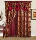 Jacquard Luxury Window 1 Panel Set Burgundy Curtain with Attached Valance and...