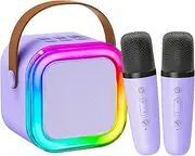 Kids Karaoke Machine with 2 Wireless Microphone, Mini Bluetooth Speaker for Adullts and Kids, Karaoke Microphone Singsing Machine with LED Lights, 5 Magic Voices for Family Friends Home Party